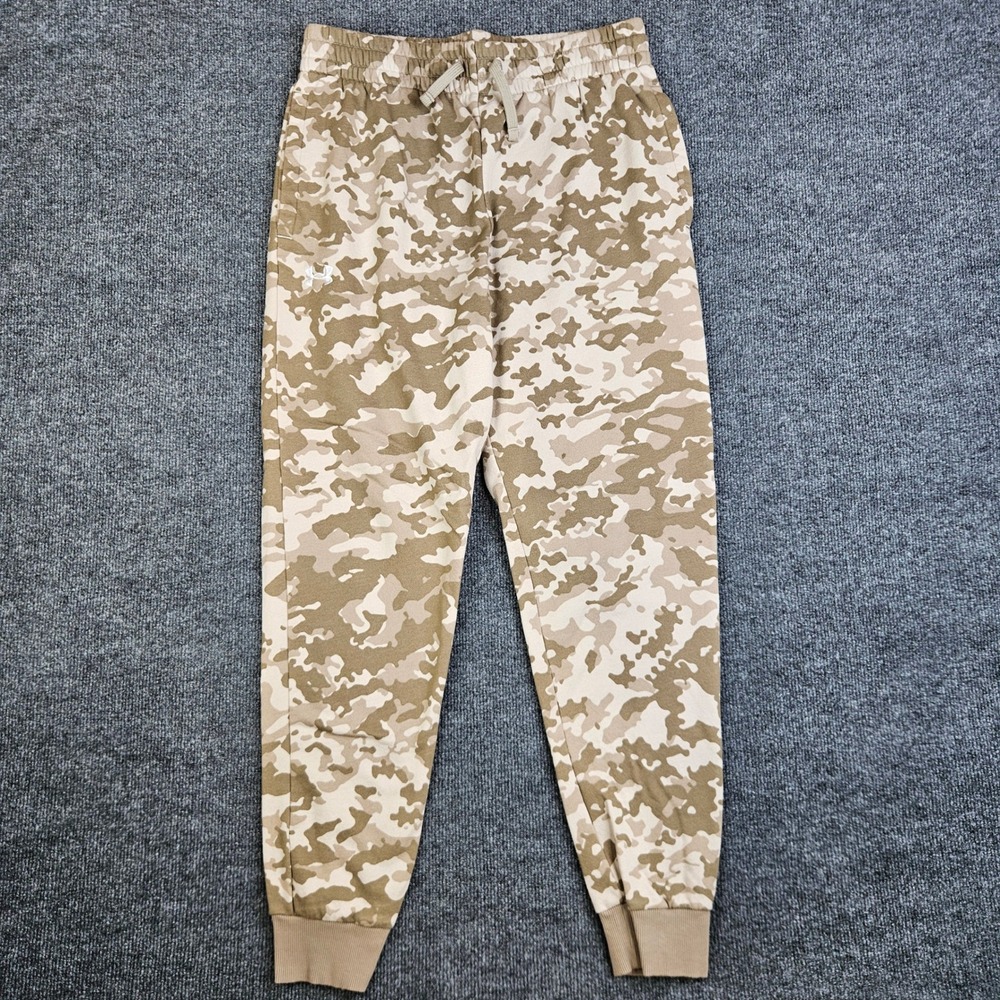 Under Armour Rival Fleece Camo Joggers Men's L Tan UA Sweatpants Oatmeal